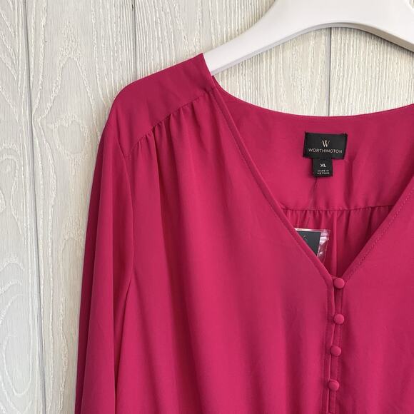 Worthington Adventure Pink V-Neck Long Sleeve Top XL NWT - Picture 2 of 5